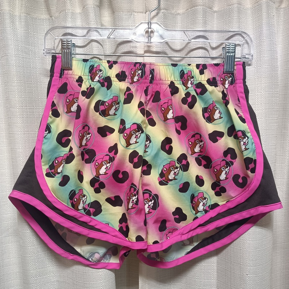Buc-ees Women's Size S Leopard Beaver‎ Print Lined Running Shorts
